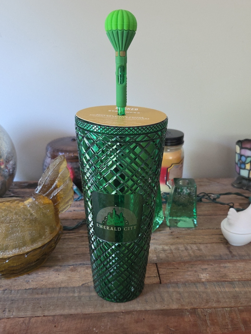 Starbucks X Wicked Gemstone Cold Cup with Emerald City Hot Air Balloon Straw